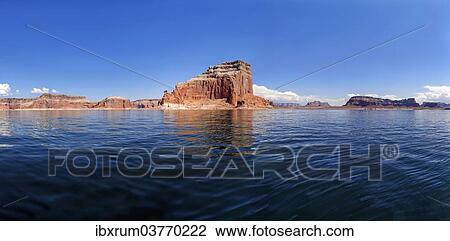 "Patre Butte, rock formations, red Navajo Sandstone cliffs rising from Lake Powell, Page, Arizona, USA" View Large Photo Image Stock Image - "Patre Butte, rock formations, red Navajo Sandstone cliffs rising from Lake Powell, Page, Arizona, USA". Fotosearch