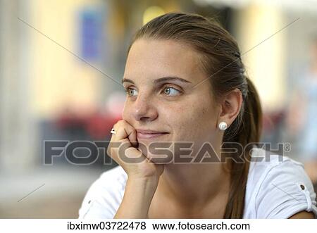 "Pensive young woman, portrait" View Large Photo Image Stock Photo - "Pensive young woman, portrait". Fotosearch