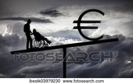 "Person pushing a wheelchair, Euro sign, symbolic image for care for the elderly, illustration" View Large Photo Image Stock Image - "Person pushing a wheelchair, Euro sign, symbolic image for care for the elderly, illustration". Fotosearch