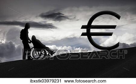 "Person pushing a wheelchair, Euro sign, symbolic image for care for the elderly, illustration" View Large Photo Image Stock Image - "Person pushing a wheelchair, Euro sign, symbolic image for care for the elderly, illustration". Fotosearch