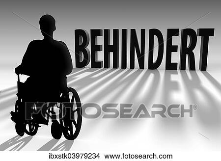 "Person sitting in a wheelchair, lettering """"behindert"""", German for """"disabled"""", illustration" View Large Photo Image Picture - "Person sitting in a wheelchair, lettering """"behindert"""", German for """"disabled"""", illustration". Fotosearch