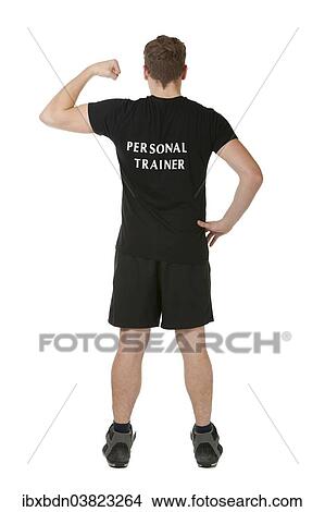 "Personal trainer showing his biceps, rear view" View Large Photo Image Picture - "Personal trainer showing his biceps, rear view". Fotosearch