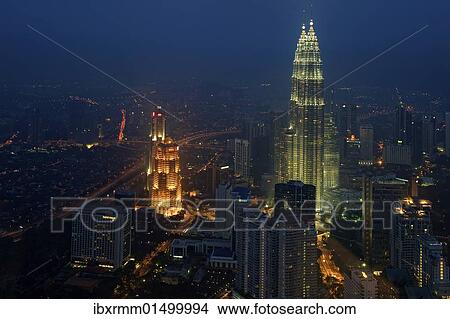 "Petronas Towers at night, Menara Petronas, as seen from KL Tower, Kuala Lumpur, Malaysia, Southeast Asia, Asia" View Large Photo Image Picture - "Petronas Towers at night, Menara Petronas, as seen from KL Tower, Kuala Lumpur, Malaysia, Southeast Asia, Asia". Fotosearch