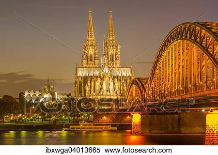 Stock Photography - "Philharmonics, Cologne Cathedral, Hohenzollern Bridge, Cologne, Rhineland, North Rhine-Westphalia, Germany, Europe". Fotosearch