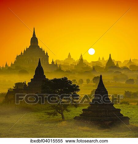 "Photomontage, landscape with many pagodas in morning fog, sunrise, Plain of Bagan, Mandalay Division, Myanmar, Asia" View Large Photo Image Stock Photography - "Photomontage, landscape with many pagodas in morning fog, sunrise, Plain of Bagan, Mandalay Division, Myanmar, Asia". Fotosearch