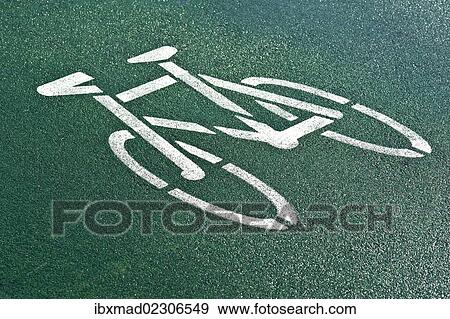 "Pictogram, cycle path on gren asphalt" View Large Photo Image Stock Photo - "Pictogram, cycle path on gren asphalt". Fotosearch
