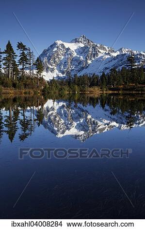 Picture - "Picture Lake and Mount Shuksan in the Northern Cascades, Cascade Range, Rockport, Washington, United States, North America". Fotosearch