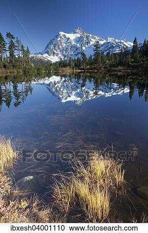 Stock Image - "Picture Lake and Mount Shuksan in the Northern Cascades, Rockport, Washington, United States, North America". Fotosearch