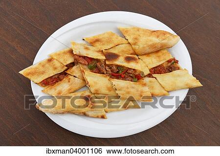 Stock Photograph - "Pide bread with meat, Turkey, Asia". Fotosearch