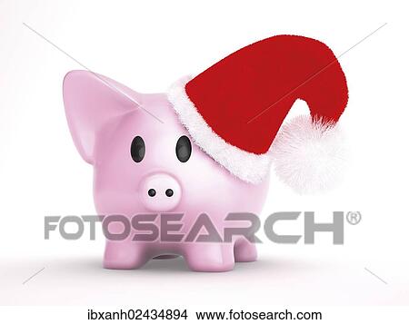"Piggy bank wearing a santa hat, 3D illustration" View Large Photo Image Picture - "Piggy bank wearing a santa hat, 3D illustration". Fotosearch