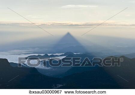 "Pilgrim mountain, sun creating a triangle shadow in the landscape, image of God, Buddhist temple, Adam's Peak, Sri Pada, Dalhousie, Zentrales Hochland, Sri Lanka, Asia" View Large Photo Image Stock Photo - "Pilgrim mountain, sun creating a triangle shadow in the landscape, image of God, Buddhist temple, Adam's Peak, Sri Pada, Dalhousie, Zentrales Hochland, Sri Lanka, Asia". Fotosearch