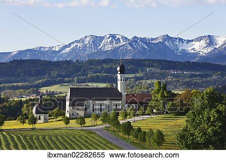 Stock Photography - "Pilgrimage church of St. Marinus and Anian in Wilparting, community of Irschenberg, Mangfall Mountains, Oberland region, Upper Bavaria, Bavaria, Germany, Europe". Fotosearch