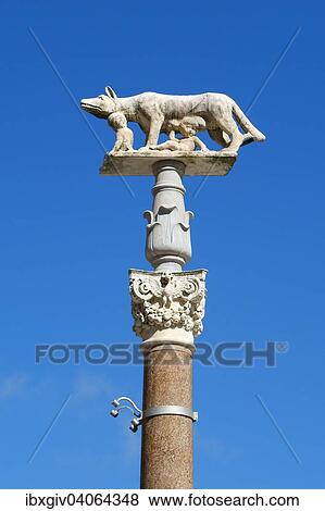 "Pillar of the she-wolf with Romulus and Remus in front of the Duomo of Siena, Cattedrale di Santa Maria Assunta, Siena, Province of Siena, Tuscany, Italy, Europe" View Large Photo Image Stock Photo - "Pillar of the she-wolf with Romulus and Remus in front of the Duomo of Siena, Cattedrale di Santa Maria Assunta, Siena, Province of Siena, Tuscany, Italy, Europe". Fotosearch