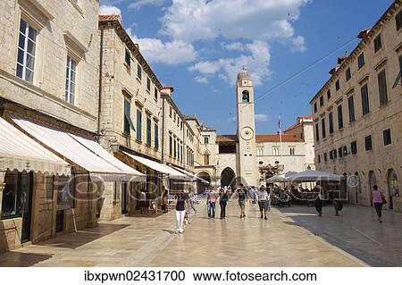 "Placa, Stradum, main road towards bell tower, Dubrovnik, Croatia, Europe" View Large Photo Image Stock Image - "Placa, Stradum, main road towards bell tower, Dubrovnik, Croatia, Europe". Fotosearch