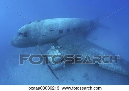 Stock Image - "Plane wreck of a Douglas DC-3 Dakota in the Mediterranean Sea, Mediterranean Sea, Kas, Kash, Turkey, Asia". Fotosearch