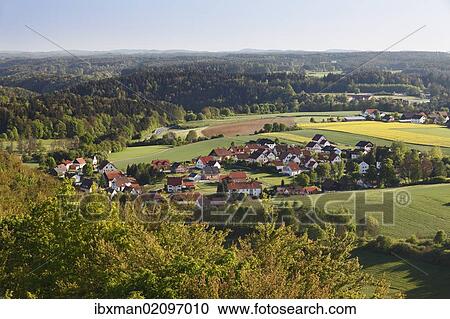 Stock Image - "Plankenfels, view from Plankenstein mountain, Wiesenttal, Little Switzerland, Upper Franconia, Franconia, Bavaria, Germany, Europe". Fotosearch