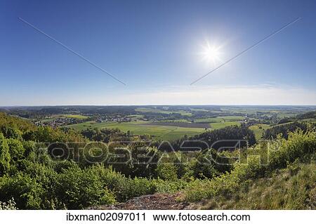 Stock Image - "Plankenfels, view from Plankenstein mountain, Wiesenttal, Little Switzerland, Upper Franconia, Franconia, Bavaria, Germany, Europe". Fotosearch