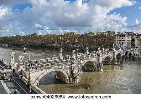 Picture - "Ponte Sant'Angelo, Tiber with high water, Rome, Lazio, Italy, Europe". Fotosearch