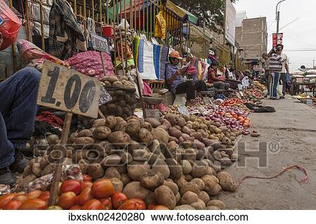 "Potatoes, tomatoes and onions for sale at a market in Chiclayo, Lambayeque, Peru, South America" View Large Photo Image Stock Image - "Potatoes, tomatoes and onions for sale at a market in Chiclayo, Lambayeque, Peru, South America". Fotosearch