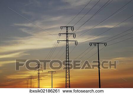 "Power poles, sunset, Upper Swabia, Baden-Wuerttemberg, Germany, Europe" View Large Photo Image Stock Image - "Power poles, sunset, Upper Swabia, Baden-Wuerttemberg, Germany, Europe". Fotosearch
