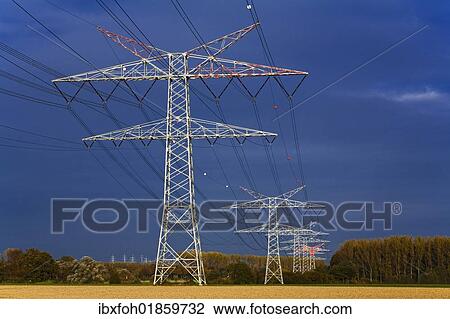 "Power poles with power lines, near Dortmund, North Rhine-Westphalia, Germany, Europe" View Large Photo Image Stock Image - "Power poles with power lines, near Dortmund, North Rhine-Westphalia, Germany, Europe". Fotosearch