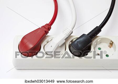 Power strip with three different coloured plugs View Large Photo Image Stock Photo - Power strip with three different coloured plugs. Fotosearch