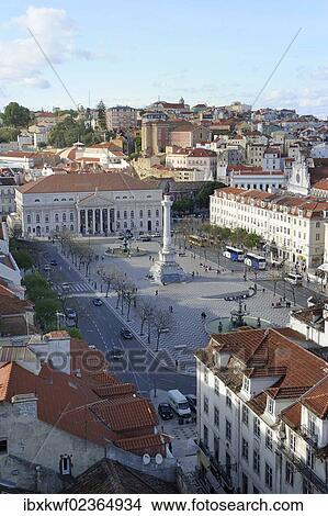 "Praca do Rossio square with the National Theatre, Teatro Nacional Dona Maria II and the Dom Pedro IV column, Lisbon, Portugal, Europe" View Large Photo Image Picture - "Praca do Rossio square with the National Theatre, Teatro Nacional Dona Maria II and the Dom Pedro IV column, Lisbon, Portugal, Europe". Fotosearch