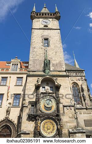 Stock Image - "Prague's Astronomical Clock or Orloj on the Old Town Hall, Old Town Square, Prague, Czech Republic, Europe". Fotosearch