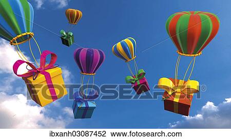 "Presents are attached to balloons in the air, 3D rendering, illustration" View Large Photo Image Stock Image - "Presents are attached to balloons in the air, 3D rendering, illustration". Fotosearch