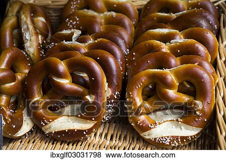 Pretzels in a basket View Large Photo Image Stock Photo - Pretzels in a basket. Fotosearch