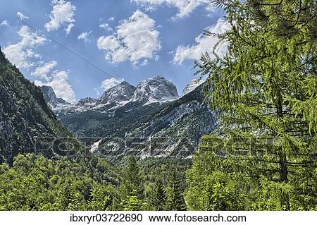 Stock Image - "Prisojnik Mountain, 2547m, Soca Valley, Triglav National Park, Zapodnem, Slovenia, Europe". Fotosearch