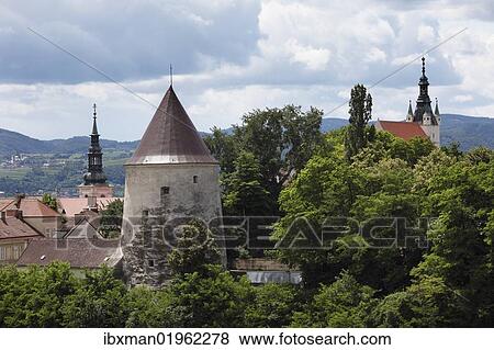 "Pulverturm powder tower, Piaristenkirche church right, Krems an der Donau, Wachau, Lower Austria, Austria, Europe" View Large Photo Image Stock Photo - "Pulverturm powder tower, Piaristenkirche church right, Krems an der Donau, Wachau, Lower Austria, Austria, Europe". Fotosearch