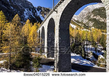 "Railway bridge, Albula Pass road, autumn, Albula Valley, Canton of Graubunden, Switzerland, Europe" View Large Photo Image Stock Photograph - "Railway bridge, Albula Pass road, autumn, Albula Valley, Canton of Graubunden, Switzerland, Europe". Fotosearch