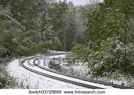 Stock Photo - "Railway tracks in snow, Eastern Townships, Foster, Quebec Province, Canada, North America". Fotosearch