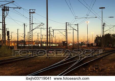 Stock Image - "Railway tracks near Munich's main railway station, Munich, Upper Bavaria, Bavaria, Germany, Europe". Fotosearch