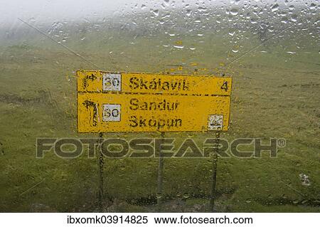 "Rain on a windshield, signpost, Sandoy, Faroe Islands, Denmark, Europe" View Large Photo Image Stock Photography - "Rain on a windshield, signpost, Sandoy, Faroe Islands, Denmark, Europe". Fotosearch