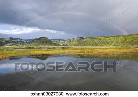 "Rainbow over a small lake near Soelheimajoekulsvegur, Iceland, Europe" View Large Photo Image Stock Image - "Rainbow over a small lake near Soelheimajoekulsvegur, Iceland, Europe". Fotosearch