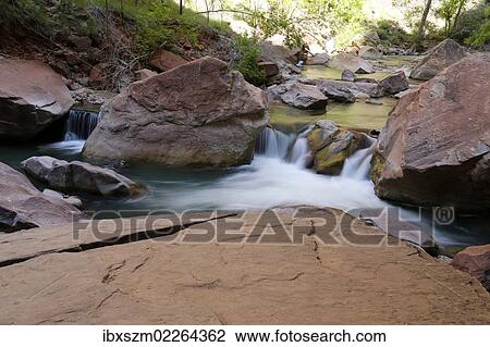 Stock Image - "Rapids in the Virgin River, Zion Canyon National Park, Utah, USA". Fotosearch