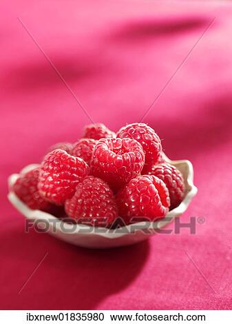 Stock Image - Raspberries in a small bowl. Fotosearch