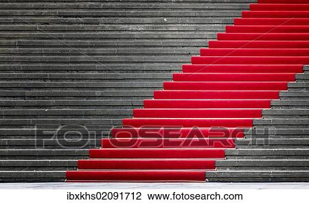Stock Image - "Red carpet on grey stone steps, Berlin, Germany, Europe". Fotosearch