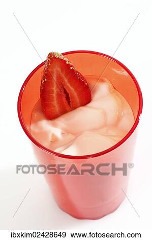 Red cup with yogurt and strawberry View Large Photo Image Stock Photo - Red cup with yogurt and strawberry. Fotosearch