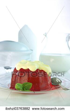 Red jelly with vanilla sauce View Large Photo Image Stock Image - Red jelly with vanilla sauce. Fotosearch