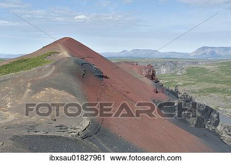 Stock Image - "Red Mountain, Rauoholar near Hljooaklettur, Joekulsargljufur National Park now Vatnajoekull National Park, Asbyrgi, Iceland, Scandinavia, Northern Europe, Europe". Fotosearch