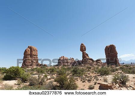 Stock Photograph - "Red sandstone, Balanced Rock, Arches National Park, Utah, Western United States, United States of America, North America". Fotosearch