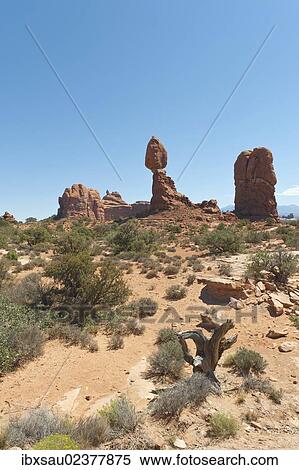 Stock Photography - "Red sandstone, Balanced Rock, Arches National Park, Utah, Western United States, United States of America, North America". Fotosearch