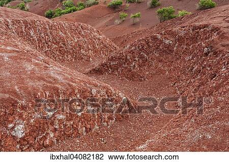 Stock Image - "Red soil, erosion, above the scarp slope, Agulo, La Gomera, Canary Islands, Spain, Europe". Fotosearch