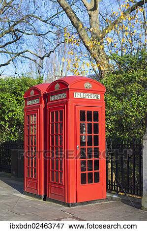 Stock Photo - "Red telephone boxes, London, England, United Kingdom, Europe". Fotosearch