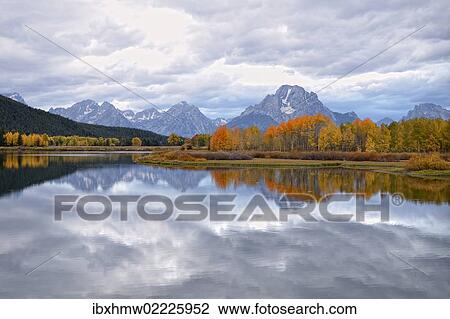 "Reflections in Snake River, Teton Range, Mount Moran, centre, Oxbow Bend Turnout, Federal Road 287, Grand Teton National Park, Wyoming, USA" View Large Photo Image Stock Image - "Reflections in Snake River, Teton Range, Mount Moran, centre, Oxbow Bend Turnout, Federal Road 287, Grand Teton National Park, Wyoming, USA". Fotosearch