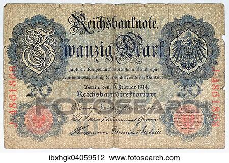 Stock Image - "Reichsbanknote, twenty marks, 1914, front". Fotosearch