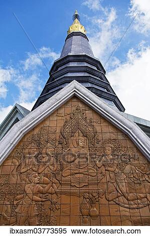 Stock Photography - "Relief at the Naphamethanidon Chedi of King Bhumibol Adulyadej on Mt Doi Inthanon, Chiang Mai Province, Thailand, Asia". Fotosearch